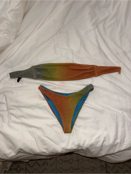 Beach Riot Other - Beach Riot Ombre Glitter Bandeau Bikini in Orange, Green, Gray